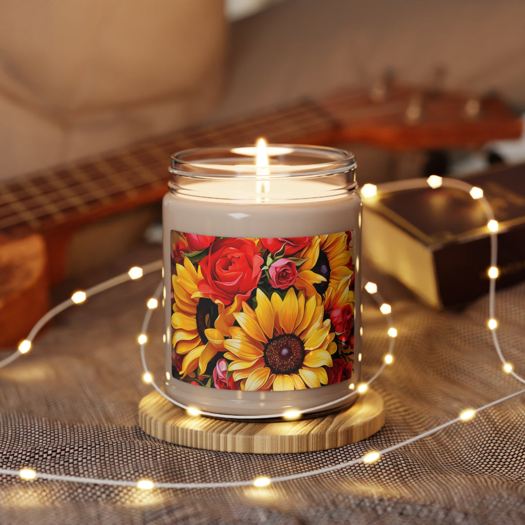 Soul-Glow Candle: Sunflowers & Roses for Spiritual Renewal and Mindfulness - captivatingconversationsstarters