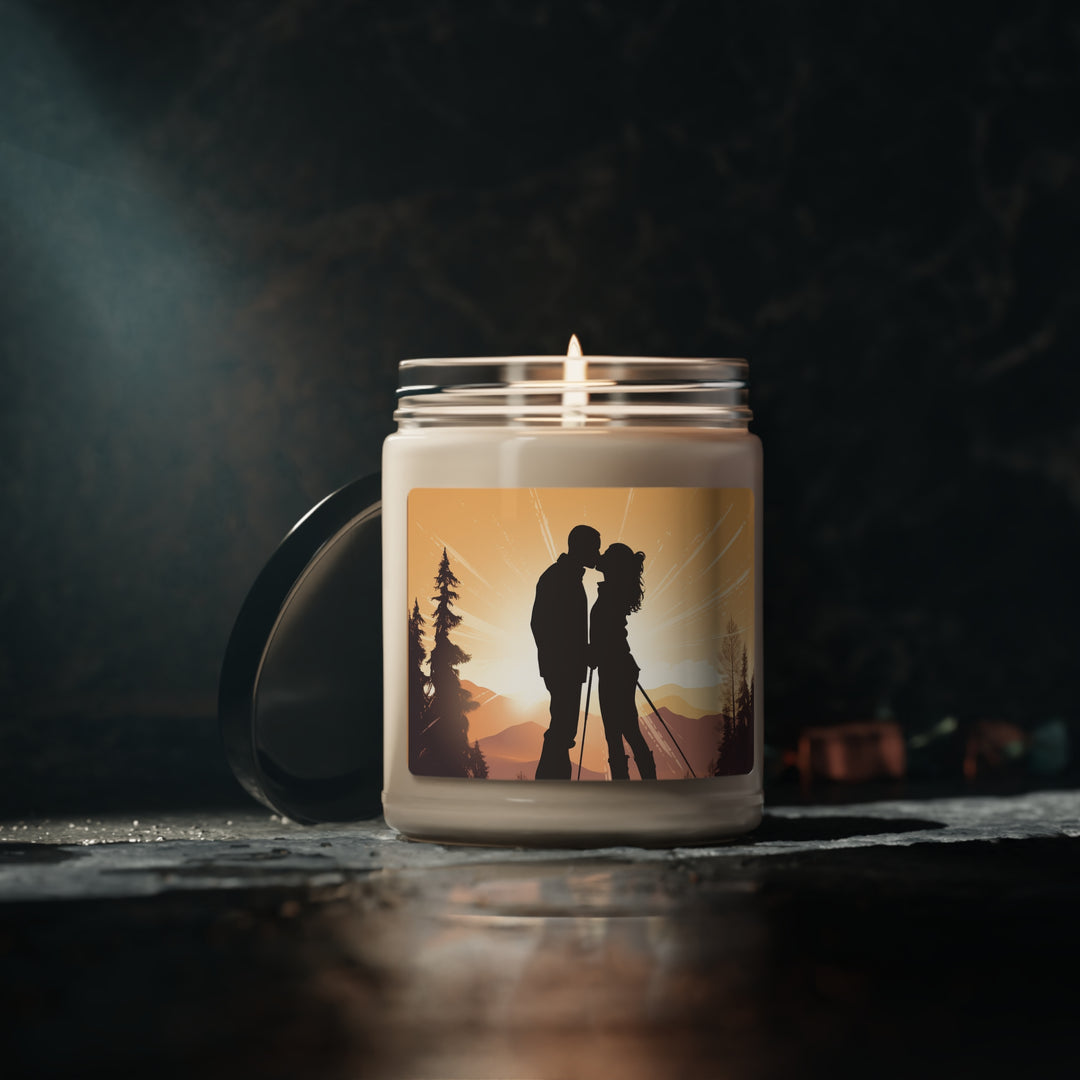 Sunset Embrace: A Mountain Romance Silhouette Candle - captivatingconversationsstarters