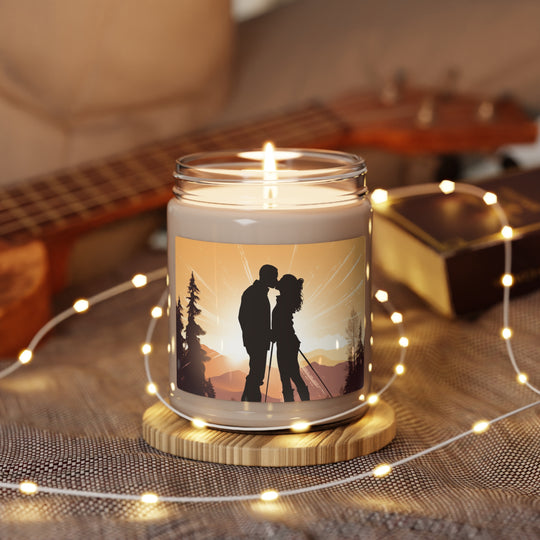 Sunset Embrace: A Mountain Romance Silhouette Candle - captivatingconversationsstarters