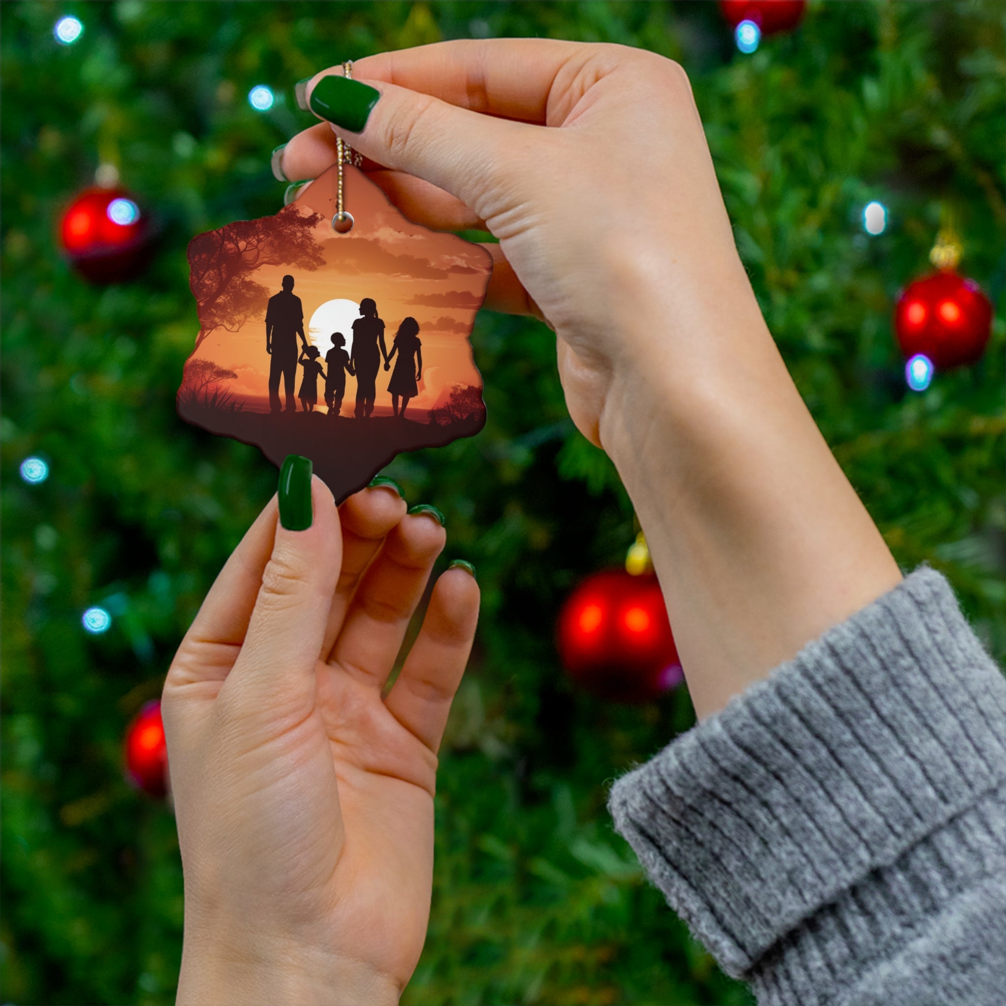 Heritage Glow Family Silhouette Ornament – Timeless Ceramic Keepsake for Holiday Cheer - captivatingconversationsstarters