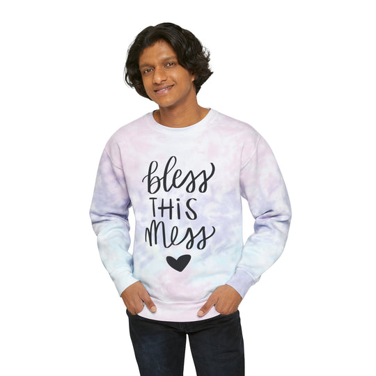 Vibrant Tie-Dye 'Bless This Mess' Sweatshirt - Trendy & Comfortable - captivatingconversationsstarters