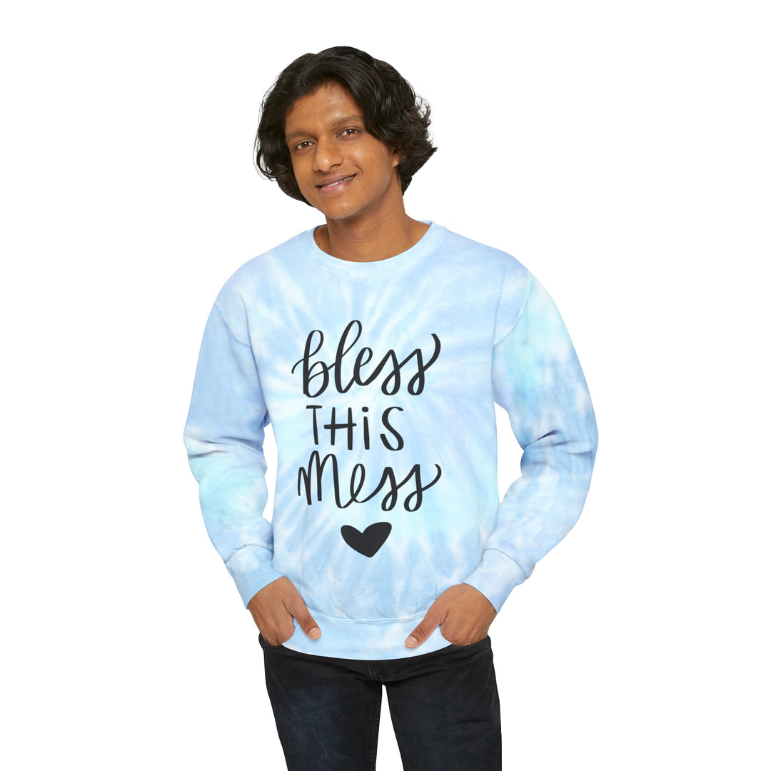 Vibrant Tie-Dye 'Bless This Mess' Sweatshirt - Trendy & Comfortable - captivatingconversationsstarters