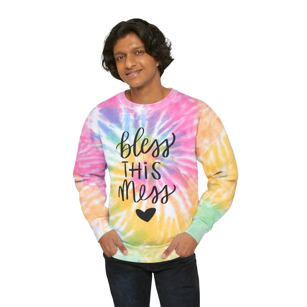 Vibrant Tie-Dye 'Bless This Mess' Sweatshirt - Trendy & Comfortable - captivatingconversationsstarters