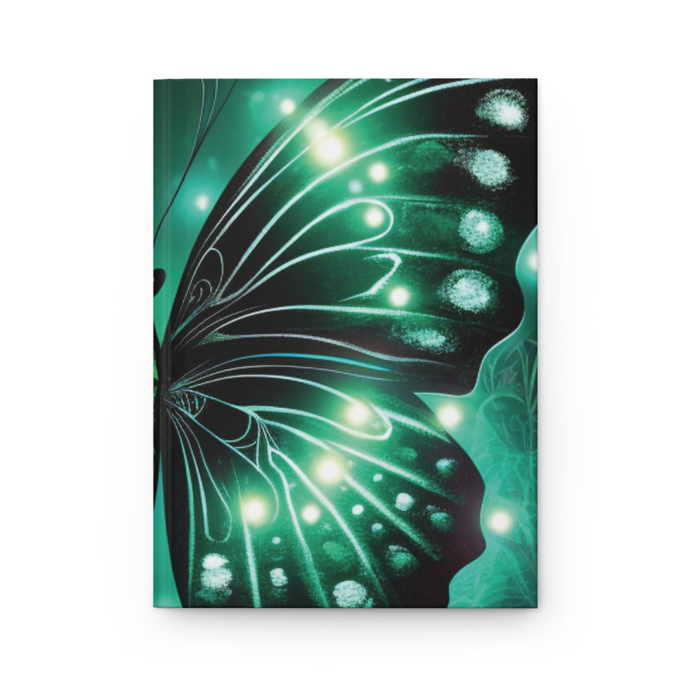 Luminous Butterfly Wing Notebook – Radiant White Lights on Verdant Green for Inspired Journaling - captivatingconversationsstarters
