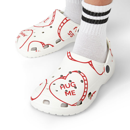 Kids Valentine’s Day Candy Heart Foam Clogs | Adorable All-Over Print with Fun Phrases - captivatingconversationsstarters