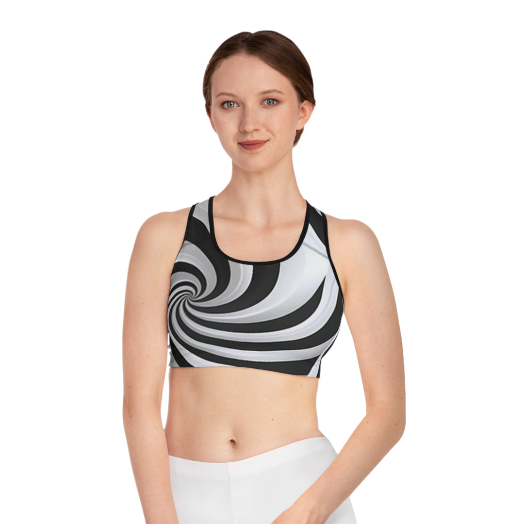 Black & White Swirl Sports Bra - Customizable, Comfortable & High-Performance Activewear - captivatingconversationsstarters