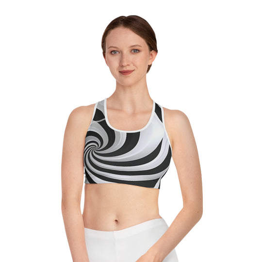 Black & White Swirl Sports Bra - Customizable, Comfortable & High-Performance Activewear - captivatingconversationsstarters