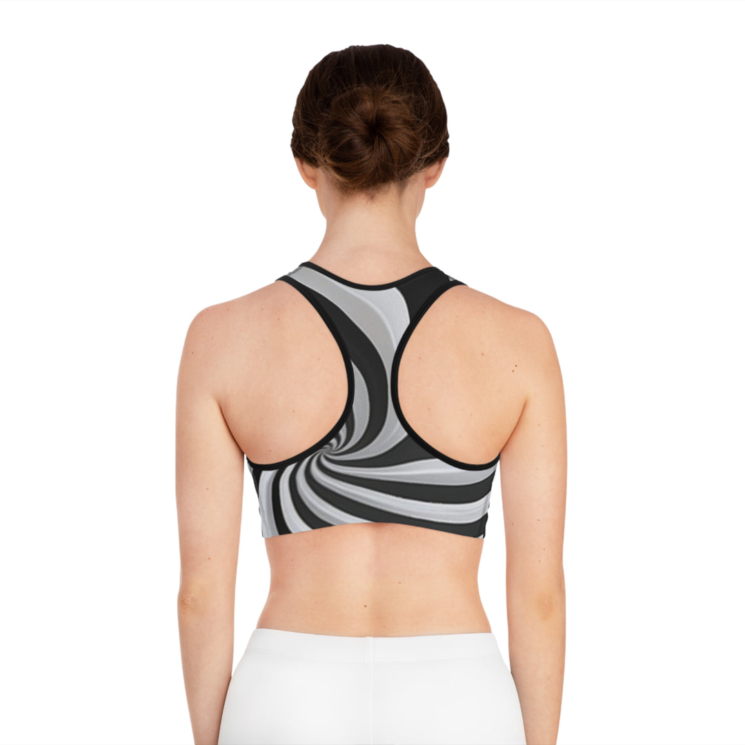 Black & White Swirl Sports Bra - Customizable, Comfortable & High-Performance Activewear - captivatingconversationsstarters