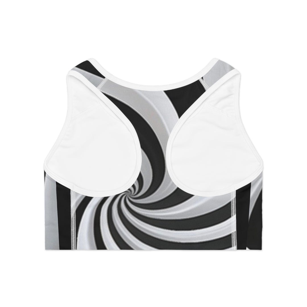 Black & White Swirl Sports Bra - Customizable, Comfortable & High-Performance Activewear - captivatingconversationsstarters