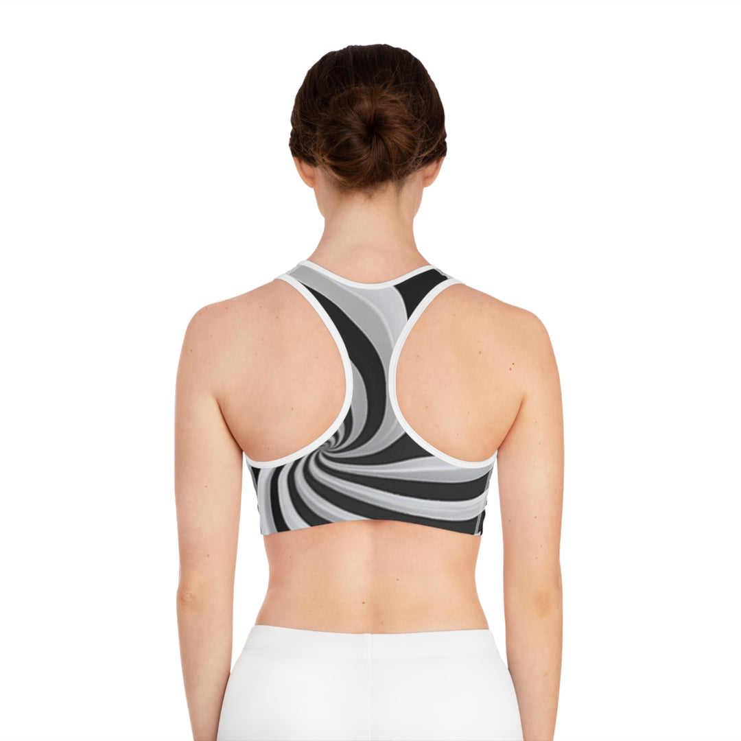Black & White Swirl Sports Bra - Customizable, Comfortable & High-Performance Activewear - captivatingconversationsstarters