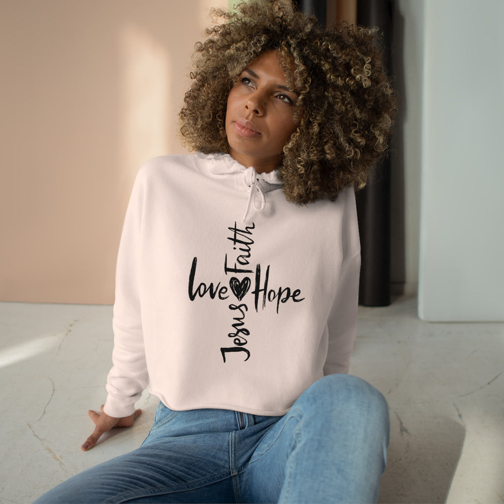 Faith & Love Jesus Crop Hoodie - Hope-Inspired Comfort Wear for Women - captivatingconversationsstarters