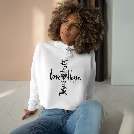 Faith & Love Jesus Crop Hoodie - Hope-Inspired Comfort Wear for Women - captivatingconversationsstarters