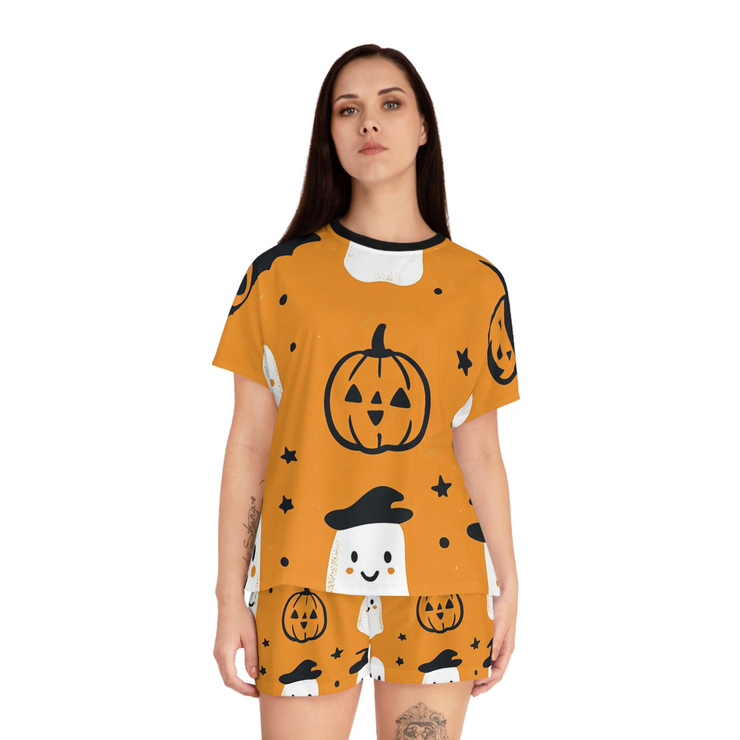 Pumpkin Spice Dreams: Women's Halloween Orange Pajama Set - captivatingconversationsstarters