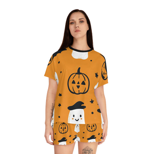 Pumpkin Spice Dreams: Women's Halloween Orange Pajama Set - captivatingconversationsstarters
