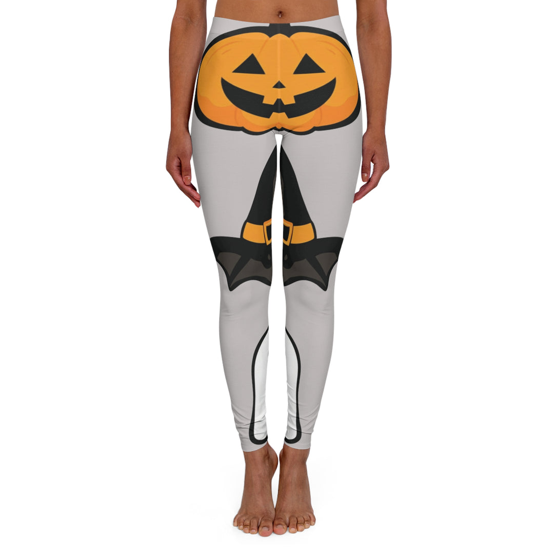 Cozy Halloween Spandex Leggings - Playful Pumpkins & Enchanting Witches Design - captivatingconversationsstarters