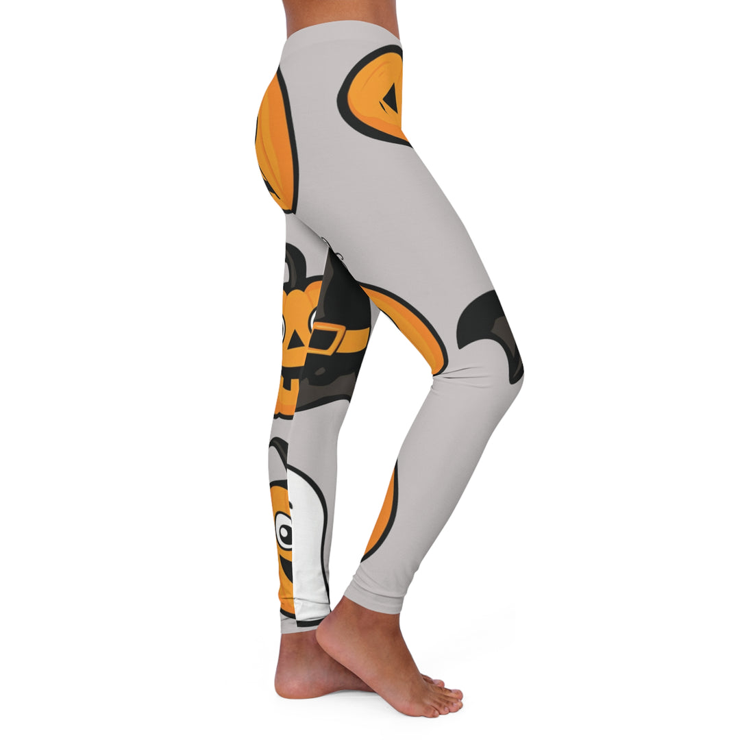 Cozy Halloween Spandex Leggings - Playful Pumpkins & Enchanting Witches Design - captivatingconversationsstarters