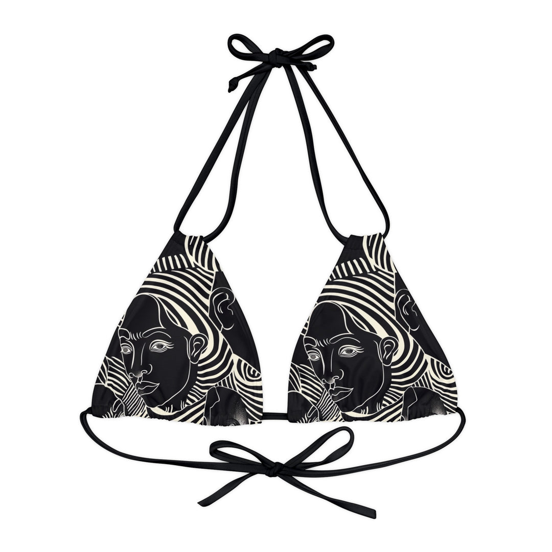 Timeless Strappy Triangle Bikini Top – White Swirl Faces | Comfortable, Stylish, and 4-Way Stretch Fit - captivatingconversationsstarters