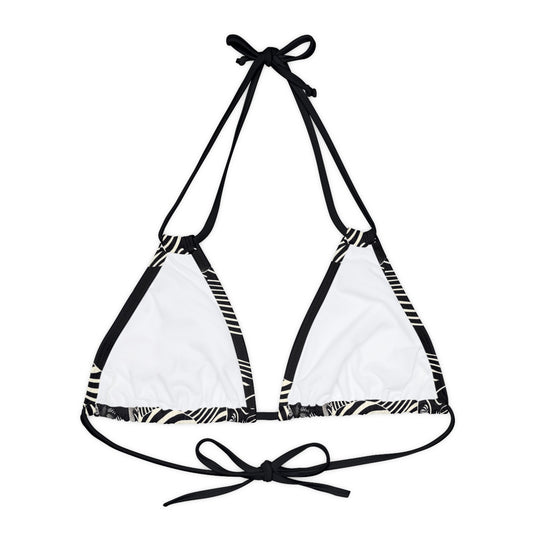 Timeless Strappy Triangle Bikini Top – White Swirl Faces | Comfortable, Stylish, and 4-Way Stretch Fit - captivatingconversationsstarters