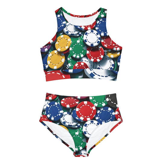 Roll the Dice Casino Bikini Set – High-Waist Athletic Style with 4-Way Stretch Comfort - captivatingconversationsstarters