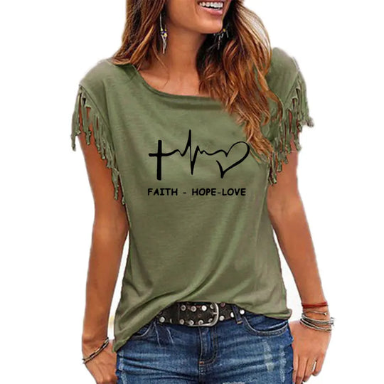 Faith, Hope, Love" - Women's Inspirational Graphic Tee - captivatingconversationsstarters