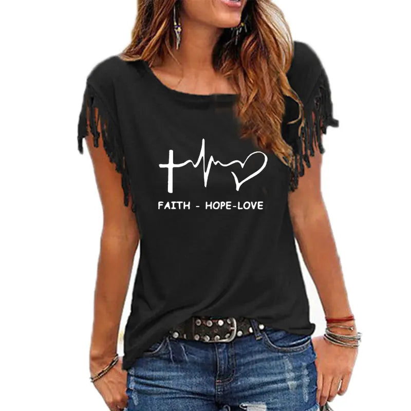 Faith, Hope, Love" - Women's Inspirational Graphic Tee - captivatingconversationsstarters