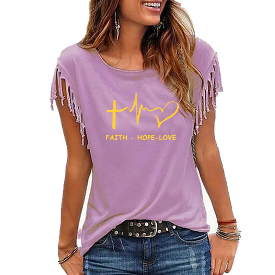 Faith, Hope, Love" - Women's Inspirational Graphic Tee - captivatingconversationsstarters