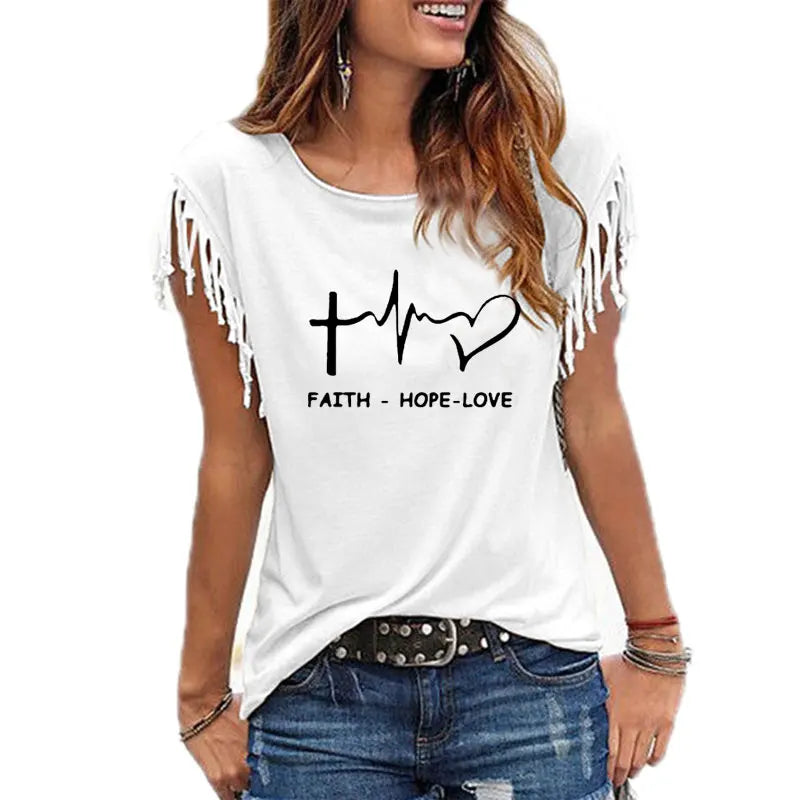 Faith, Hope, Love" - Women's Inspirational Graphic Tee - captivatingconversationsstarters