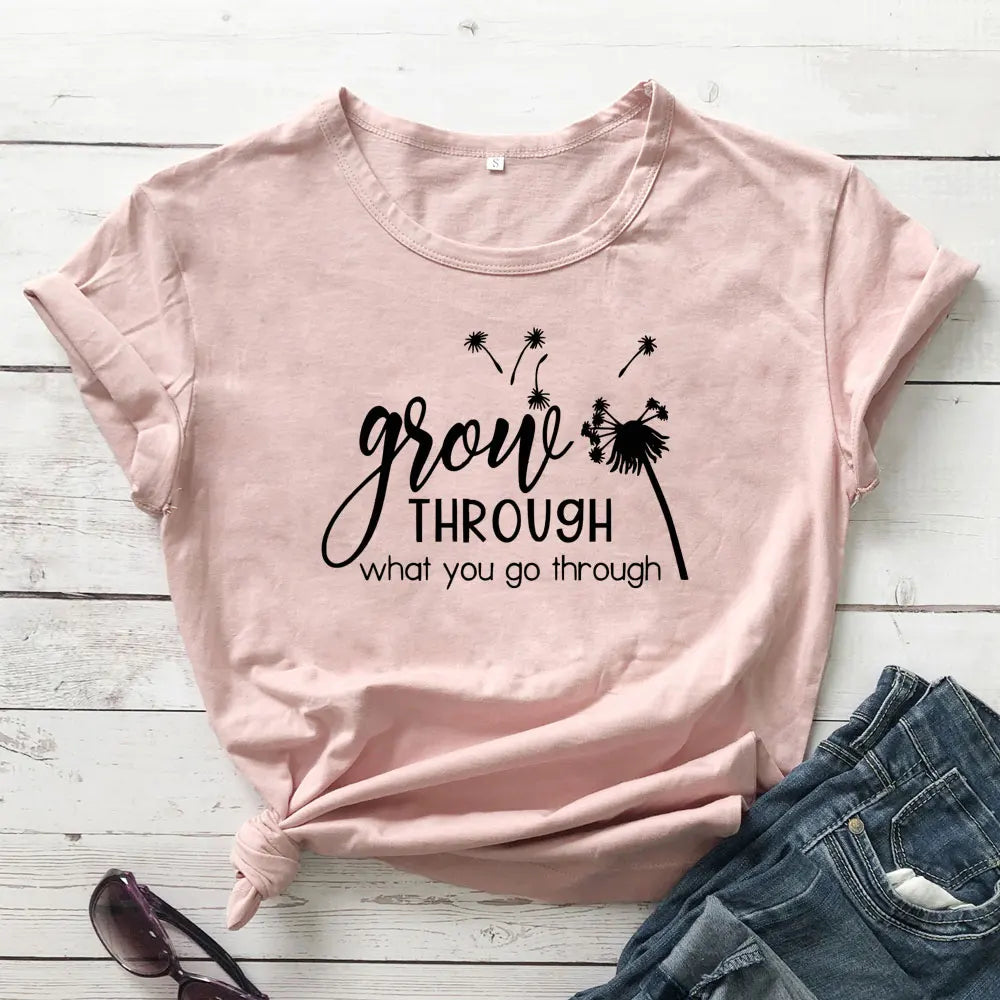 Empowerment Chic: 'Grow Through What You Go Through' Women's Inspirational Tee - captivatingconversationsstarters