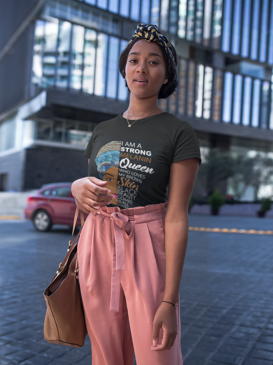 Strong Melanin Queen T-Shirt | Empowering Black Beauty & Self-Love - captivatingconversationsstarters